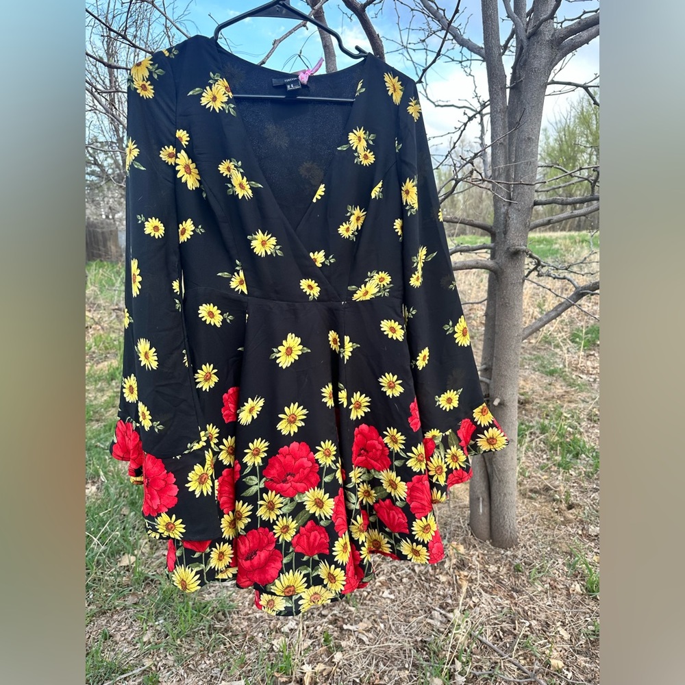 Long sleeve floral dress.